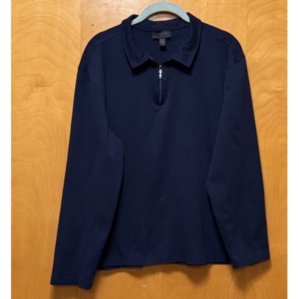 Magaschoni Man 1/4 Zip 100% Pima Cotton Pullover Long Sleeve Activewear Navy‎ XL